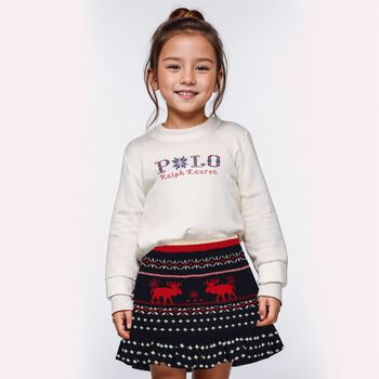 Girls Navy Blue Festive Knitted Skirt