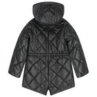 Girls Black Quilted Puffer Jacket, 1, hi-res