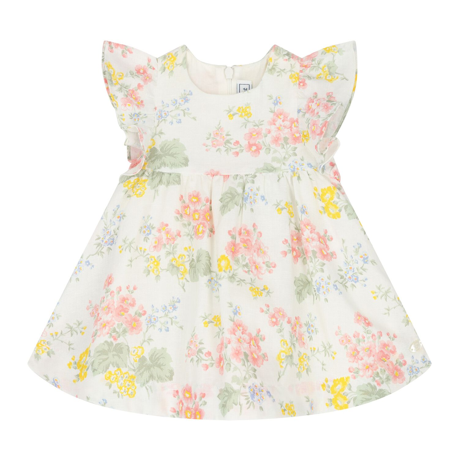 Baby Girls Ivory Floral Dress, 1, hi-res