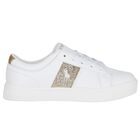 Girls White & Gold Logo Trainers, 1, hi-res