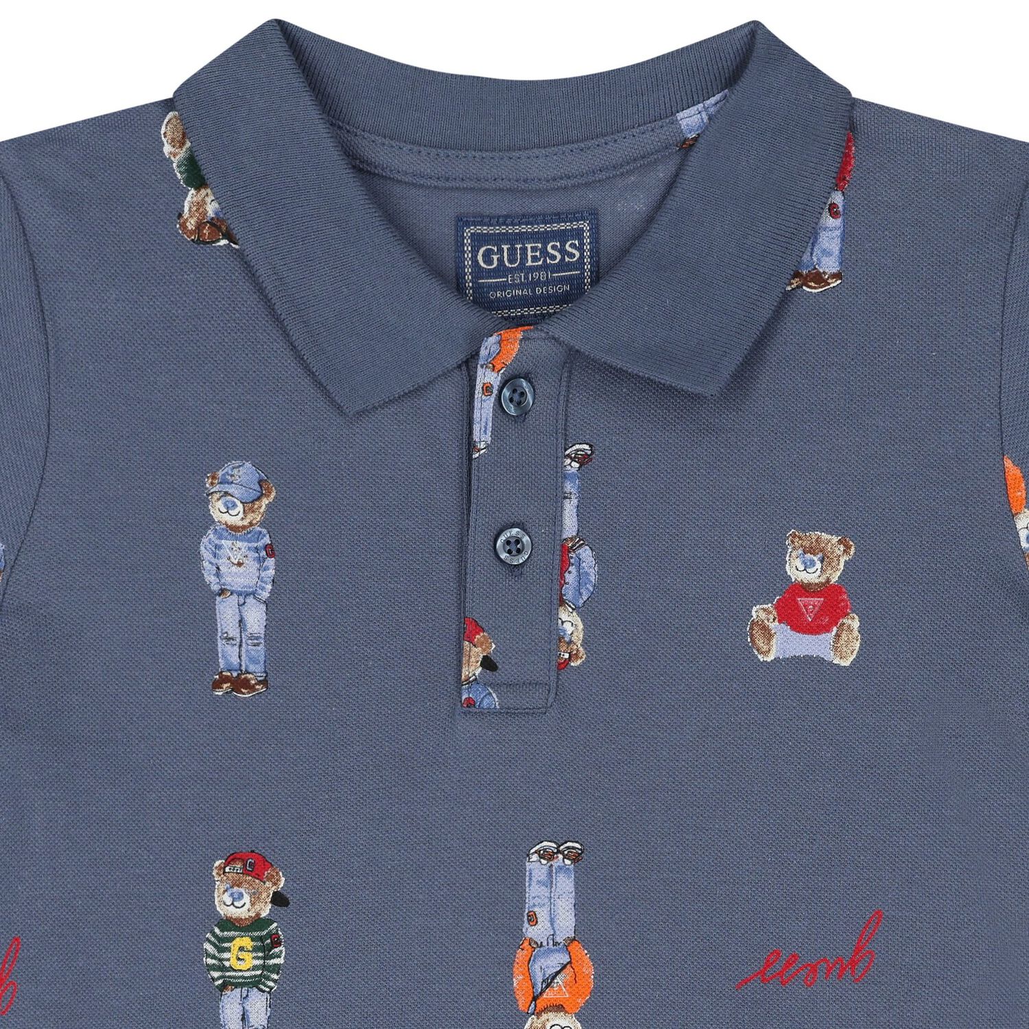 قميص اولاد بولو بطبعة الدب تيدي باللون الأزرق , 2, hi-res