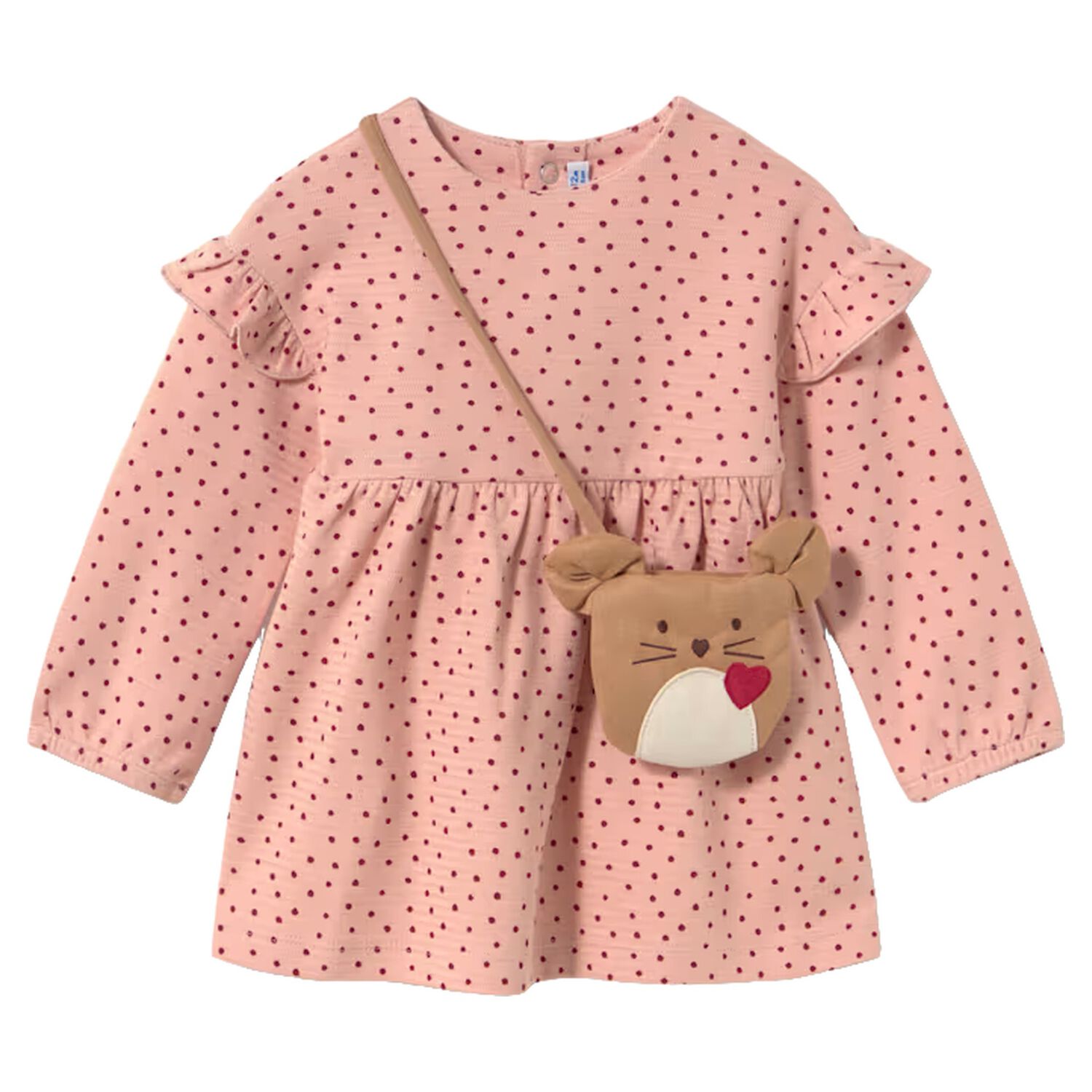 Younger Girls Pink Polka Dot Dress Set, 1, hi-res