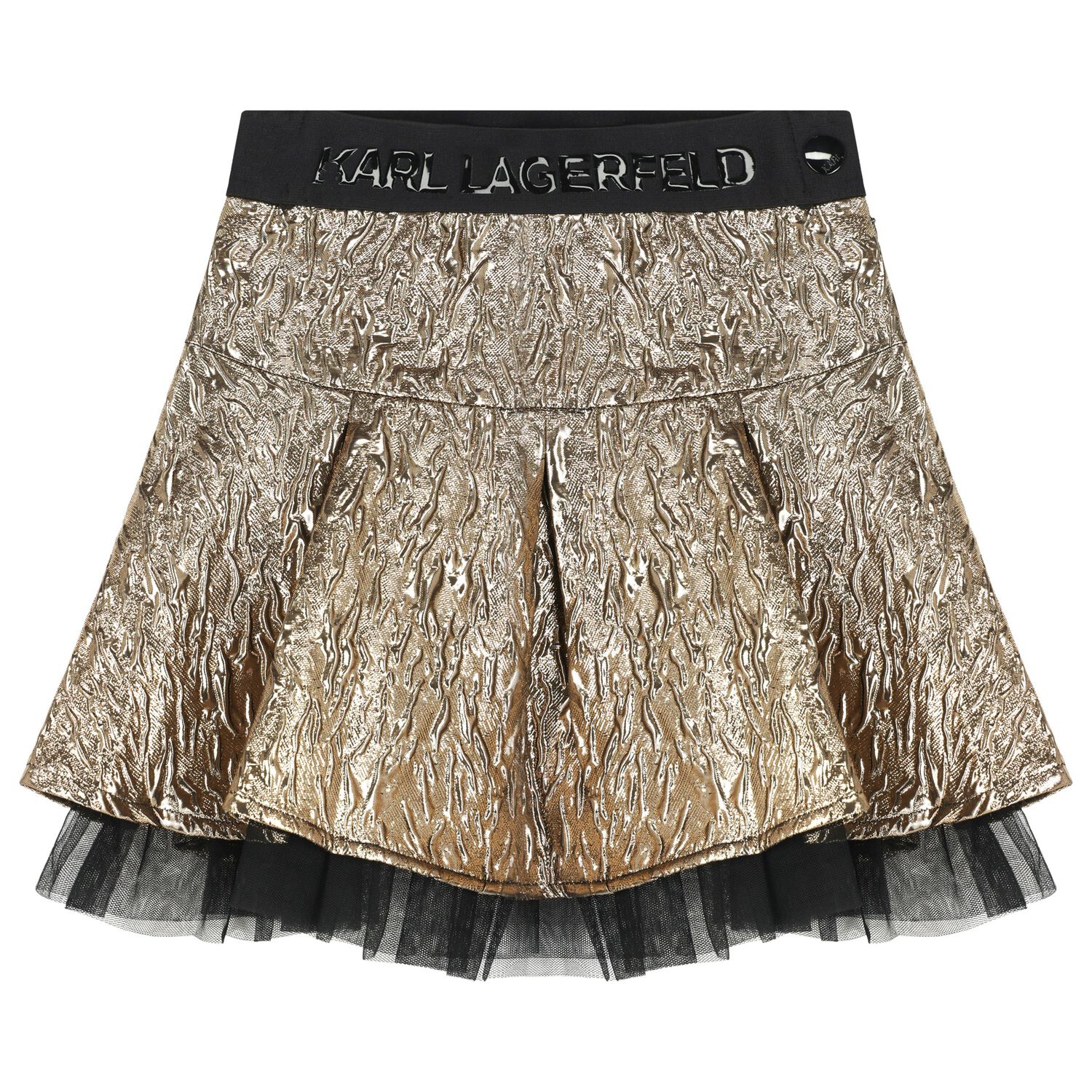 Girls Gold Logo Pleated Skirt, 1, hi-res