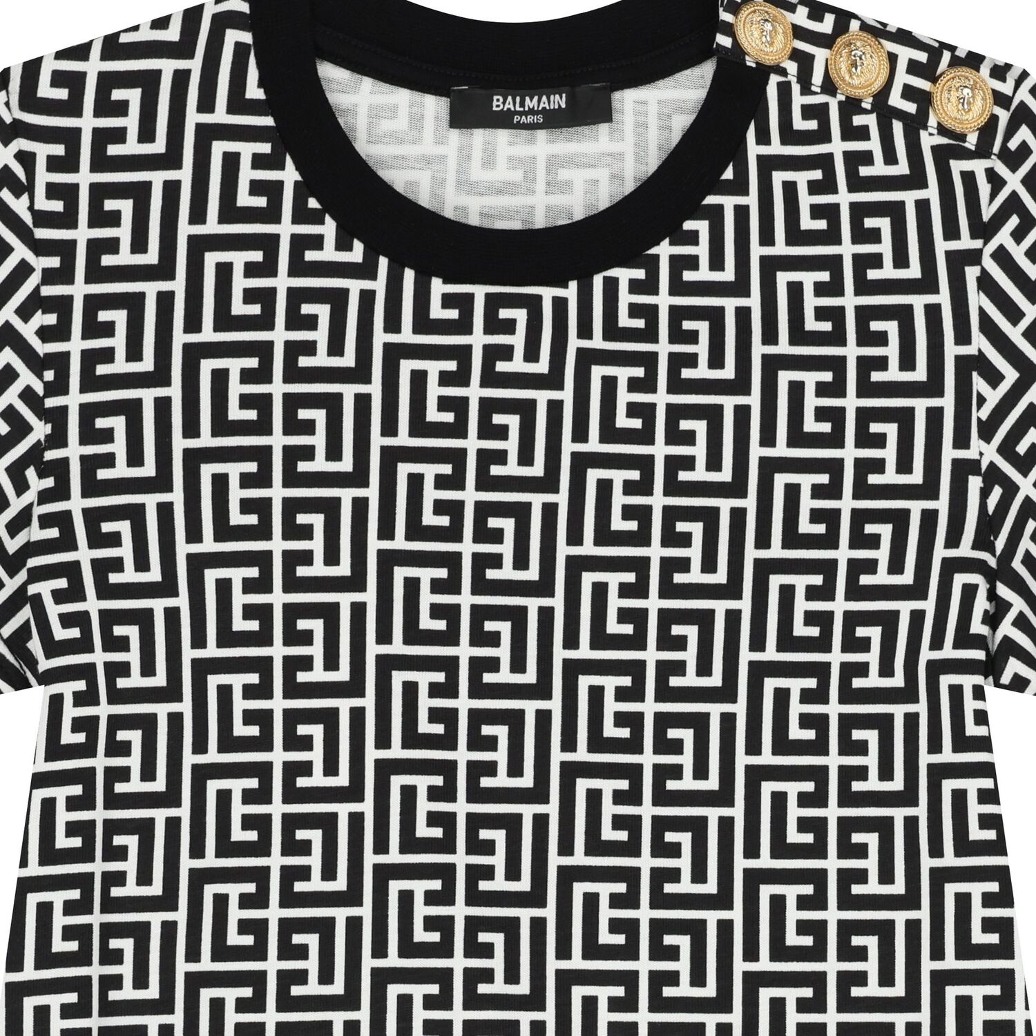 فستان بناتي بشعار مونوجرام اللون الأسود و الأبيض, 1, hi-res