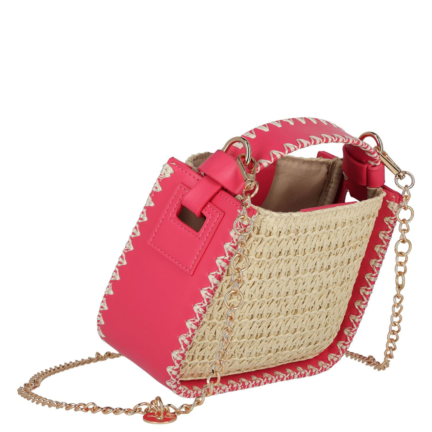Girls Beige & Pink Straw Handbag, 1, hi-res