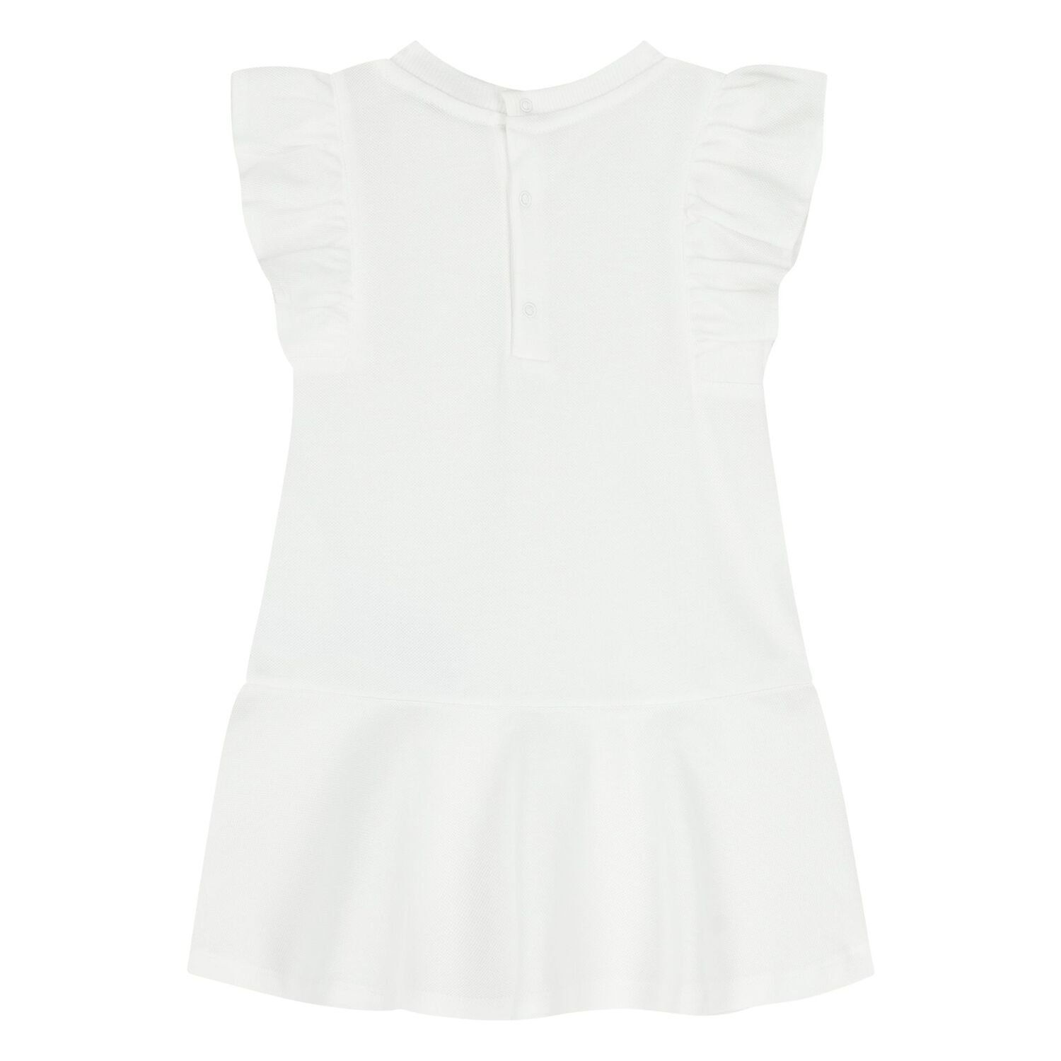 Younger Girls White Teddy Bear Ruffled Dress, 1, hi-res