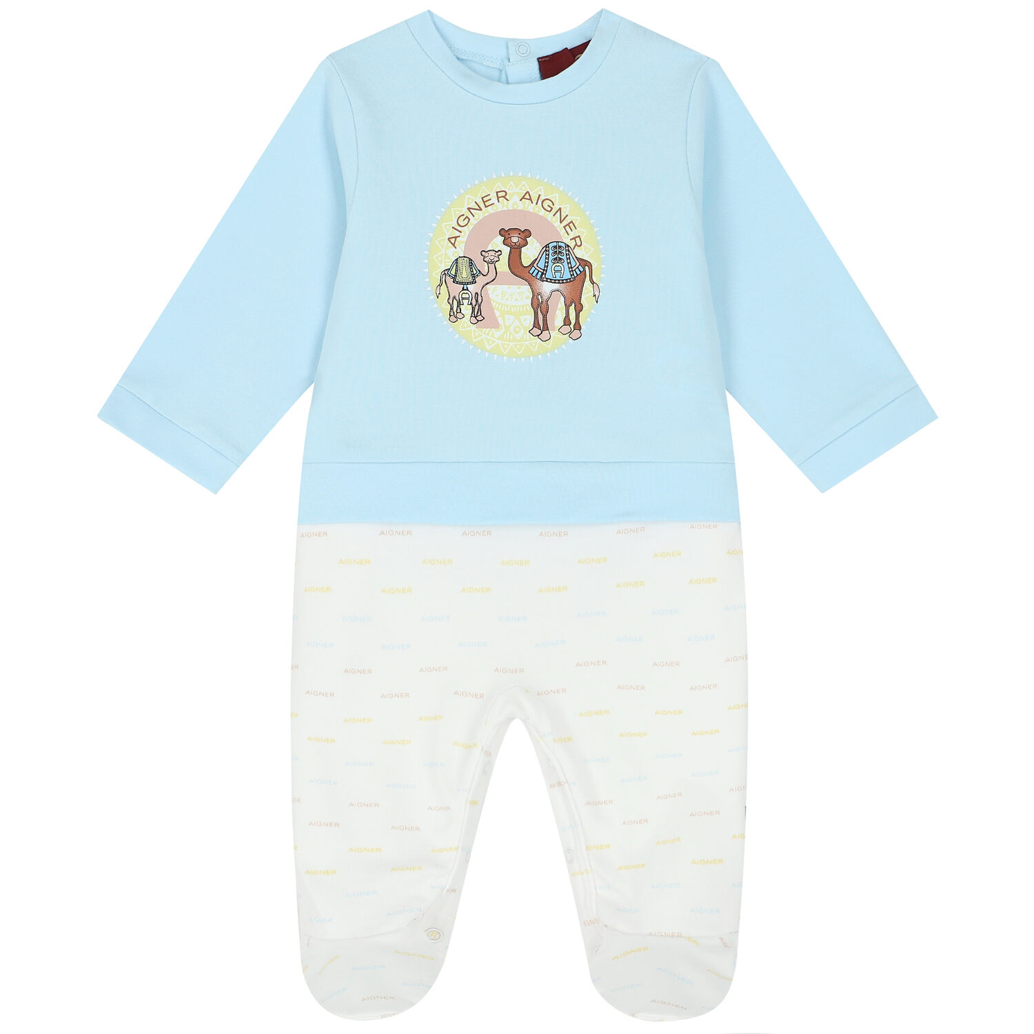Baby Boys Blue & White Camel Babygrow, 1, hi-res