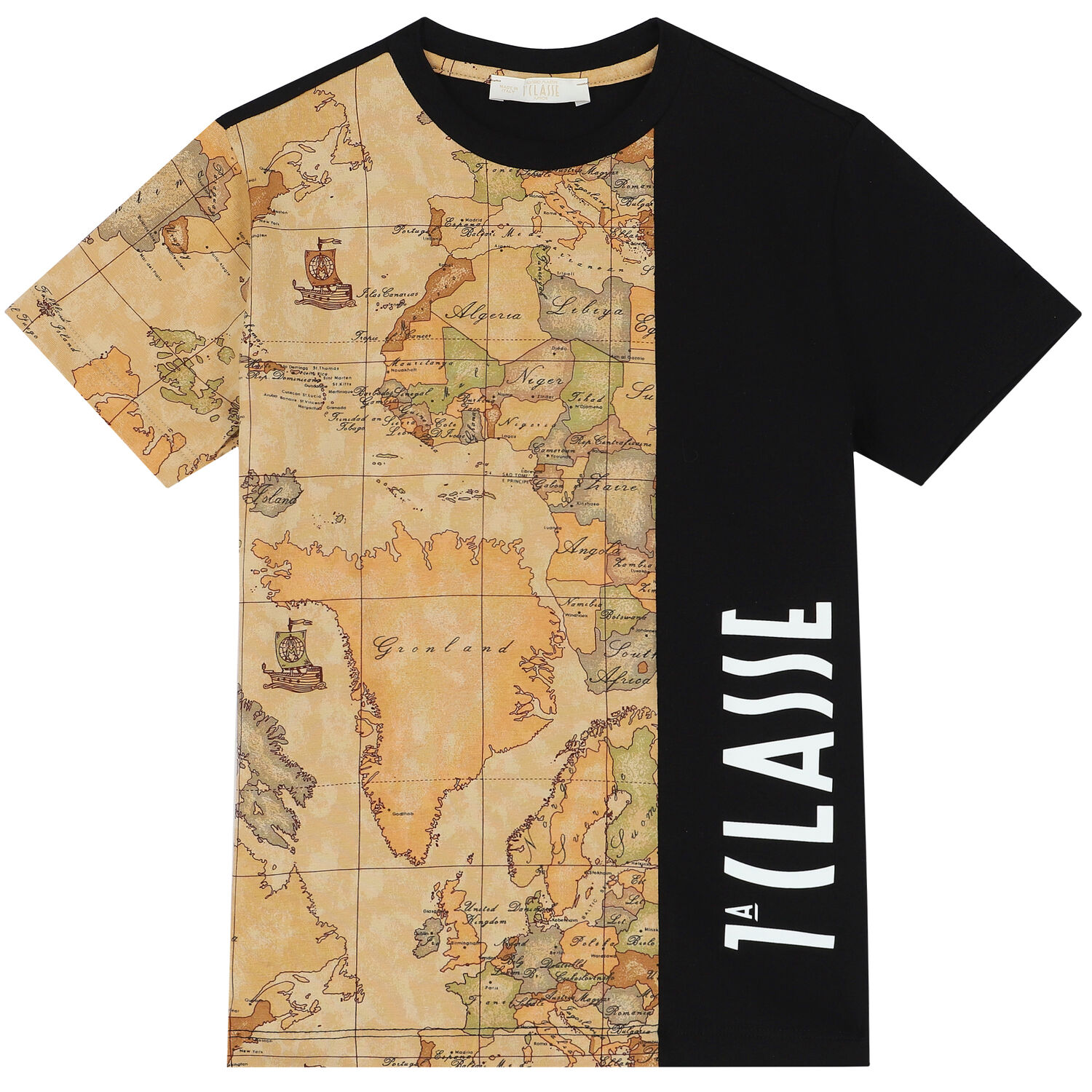 Boys Black & Beige Geo Map T-Shirt, 1, hi-res