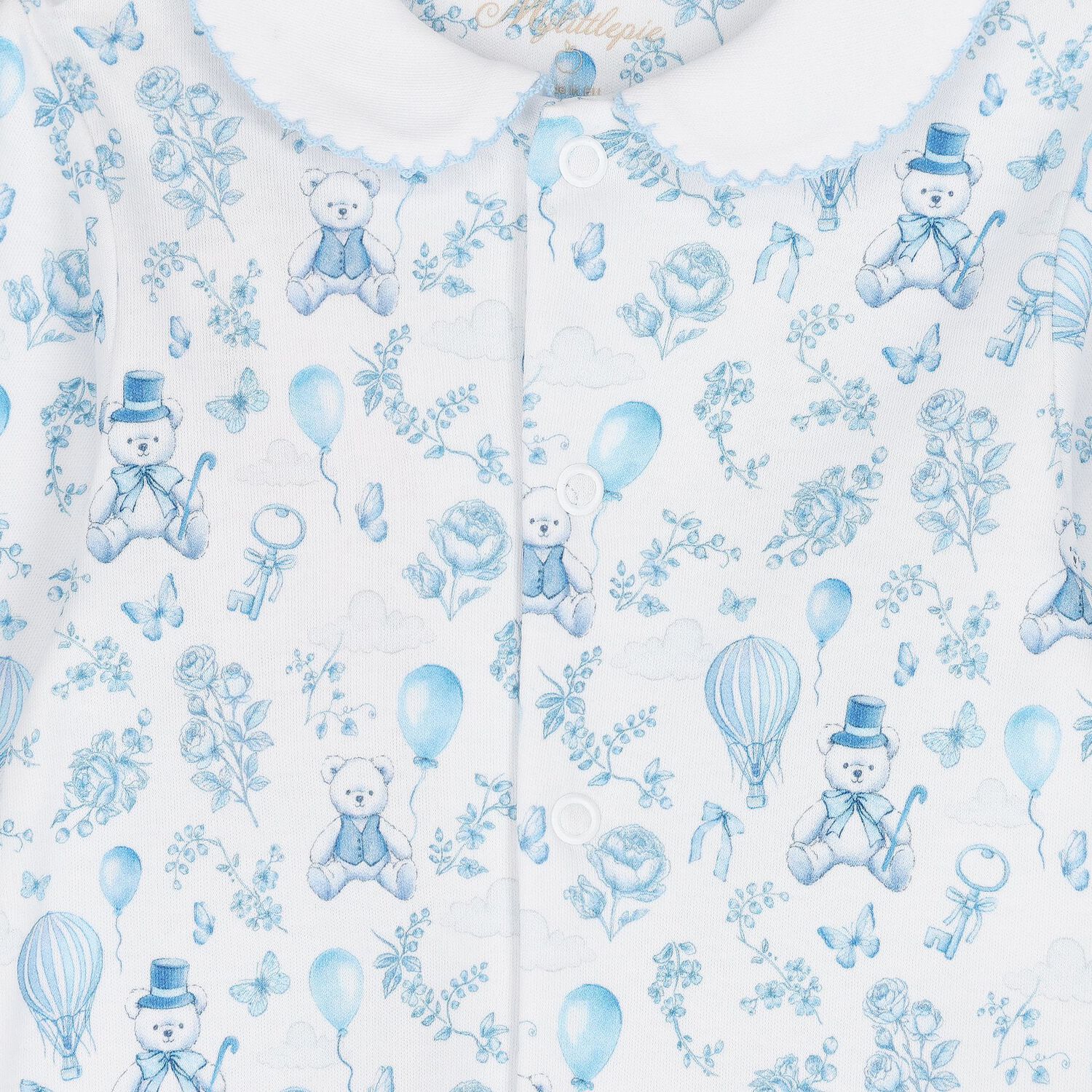 Baby Boys White & Blue Toile de Jouy Babygrow, 2, hi-res image number null
