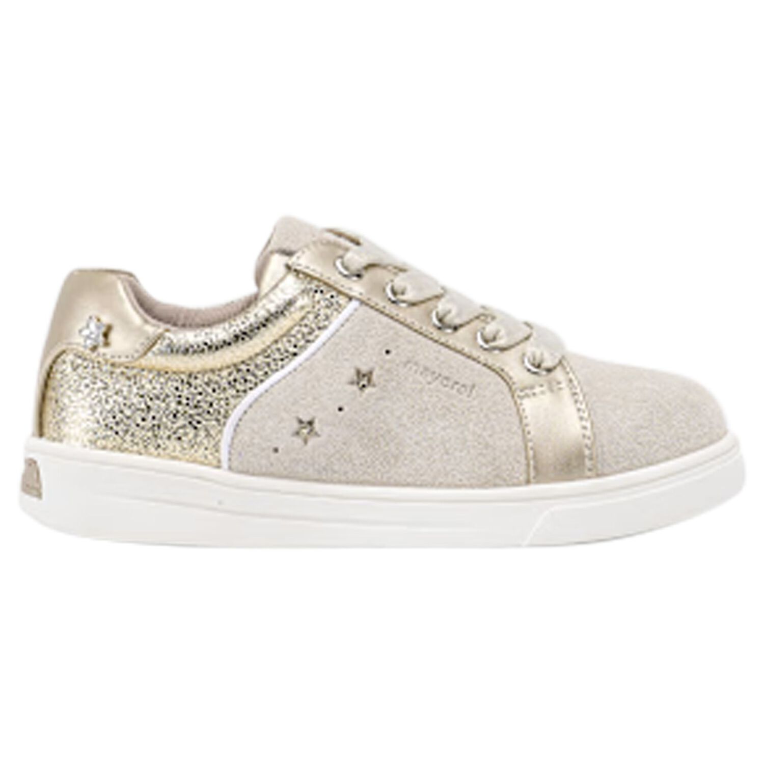 Girls Gold & Beige Star Trainers, 1, hi-res