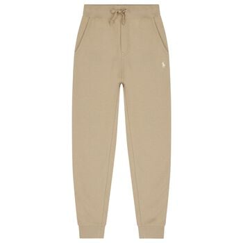 بنطلون رياضي للأولاد بشعار باللون البيج 