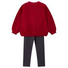 طقم ليجينز بنات مزين بفيونكه باللون الاحمر والرمادى, 2, hi-res