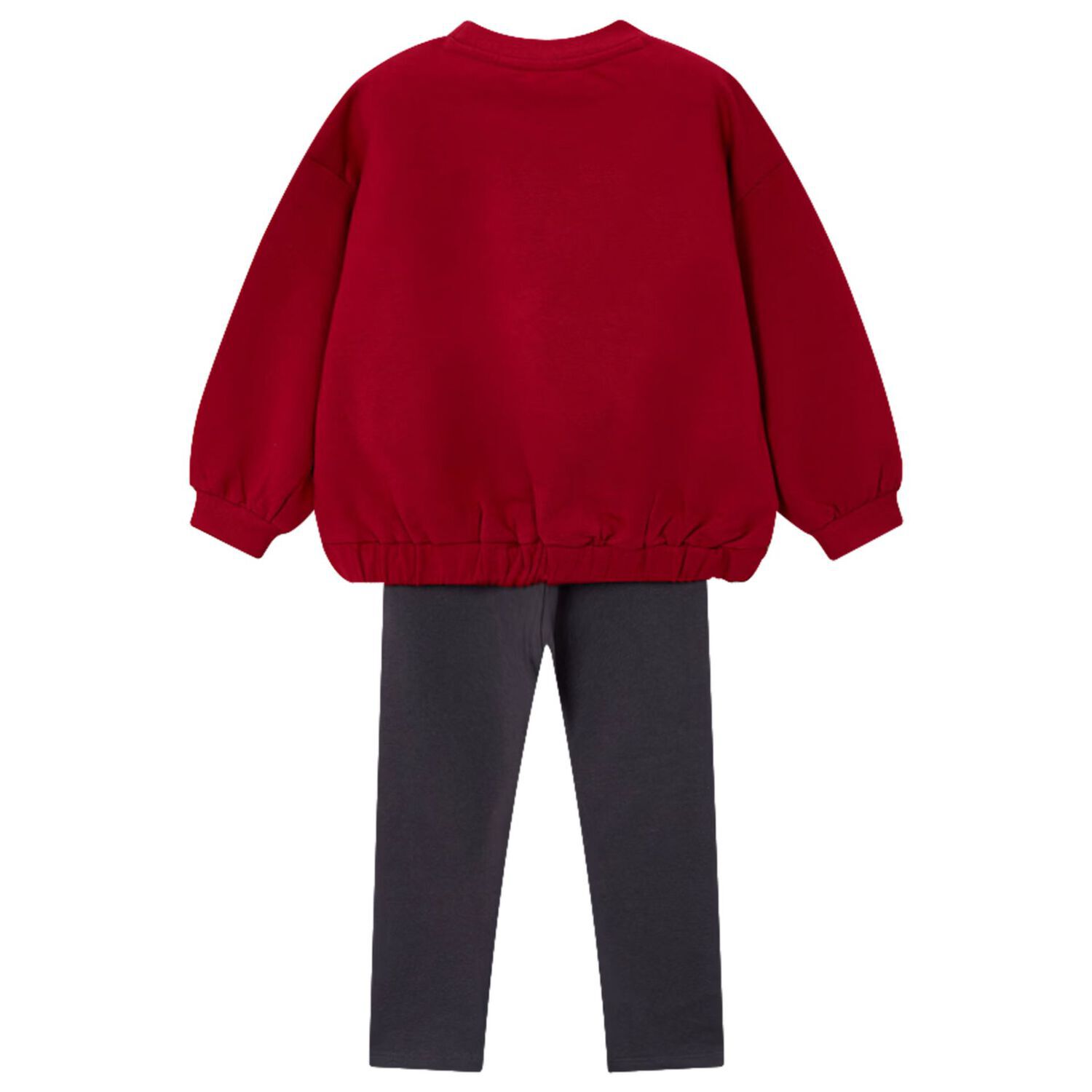 طقم ليجينز بنات مزين بفيونكه باللون الاحمر والرمادى, 2, hi-res