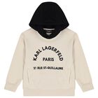 Boys Beige & Black Logo Hooded Top, 1, hi-res