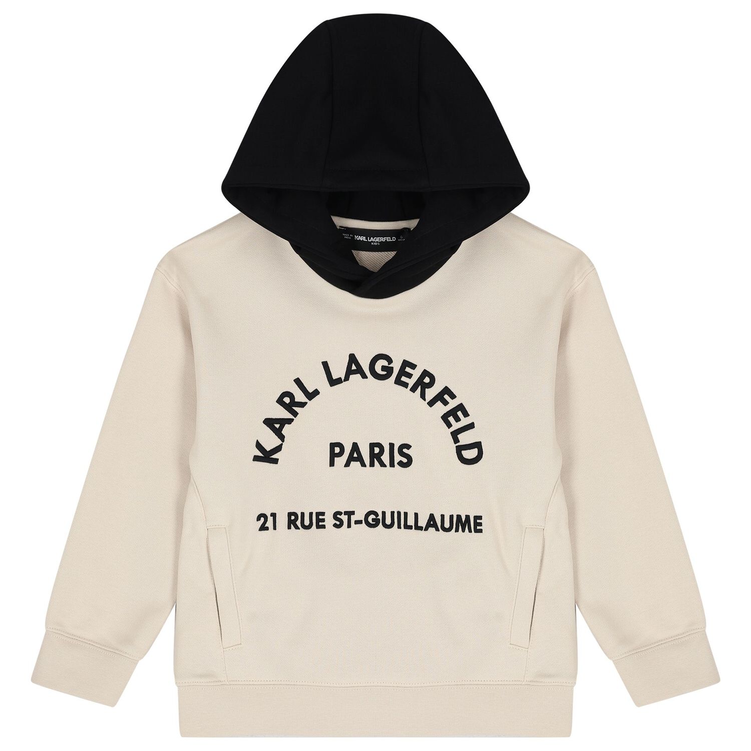 Boys Beige & Black Logo Hooded Top, 1, hi-res