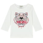Younger Girls White Tiger Long Sleeve Top, 1, hi-res