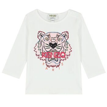 Younger Girls White Tiger Long Sleeve Top