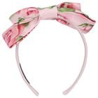 Girls Pink Bow Floral Headband, 2, hi-res