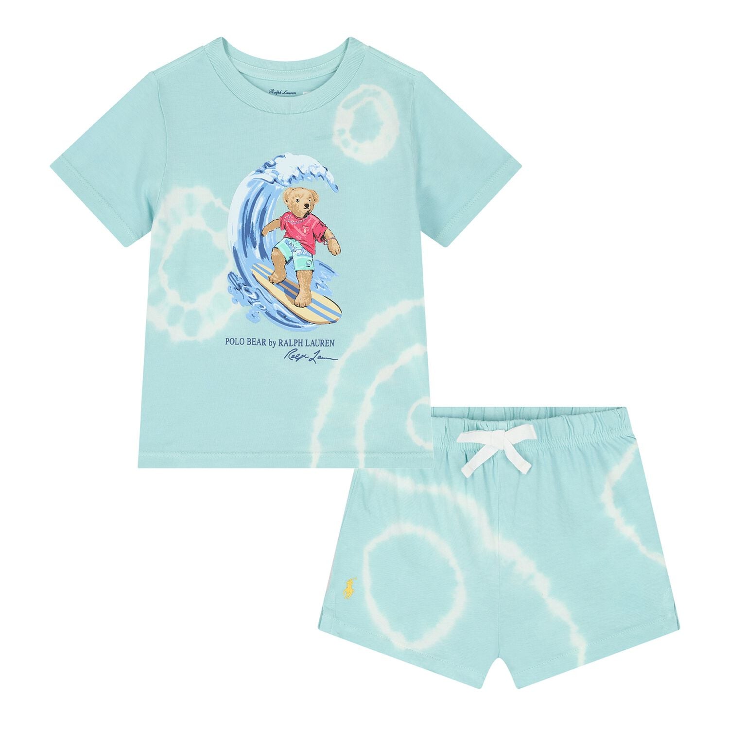 Baby Boys Turquoise Blue Teddy Bear Logo Shorts Set, 1, hi-res