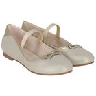 حذاء بفيونكة  باللون الذهبي للبنات, 1, hi-res