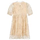 فستان بنات تول مزين بالترتر باللون البيج, 1, hi-res