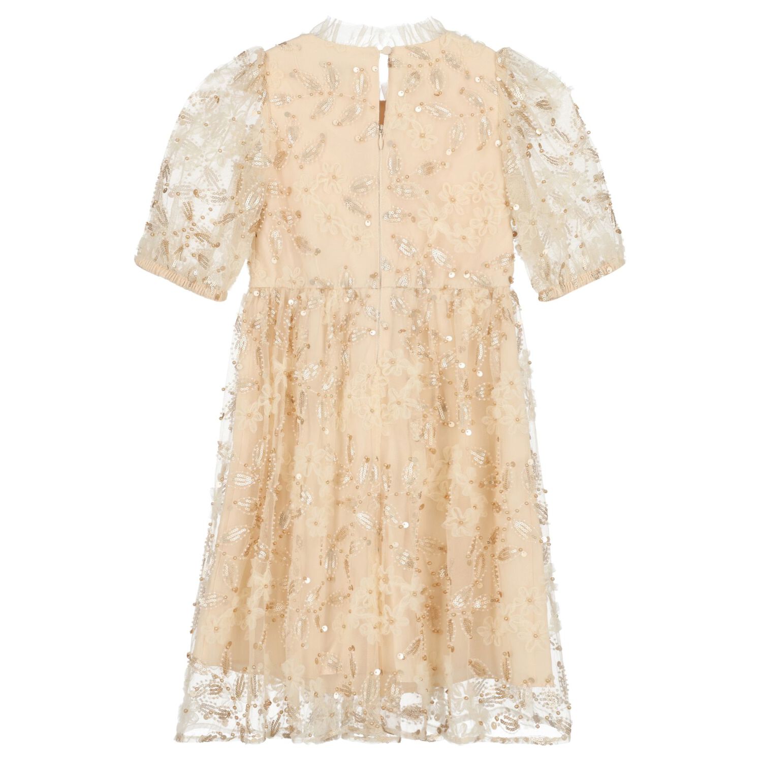 فستان بنات تول مزين بالترتر باللون البيج, 1, hi-res image number null