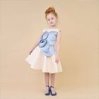 Girls White & Blue Flower Satin Dress, 1, hi-res