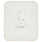 White & Beige Teddy Bear Logo Baby Blanket, 1, hi-res