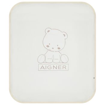 White & Beige Teddy Bear Logo Baby Blanket