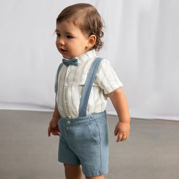 Younger Boys Blue & Ivory Shorts Set