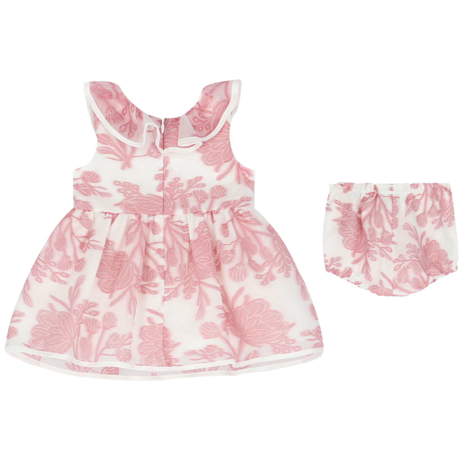 Baby Girls White & Pink Floral Organza Dress, 1, hi-res image number null