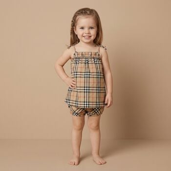 Baby Girls Beige Check Dress Set