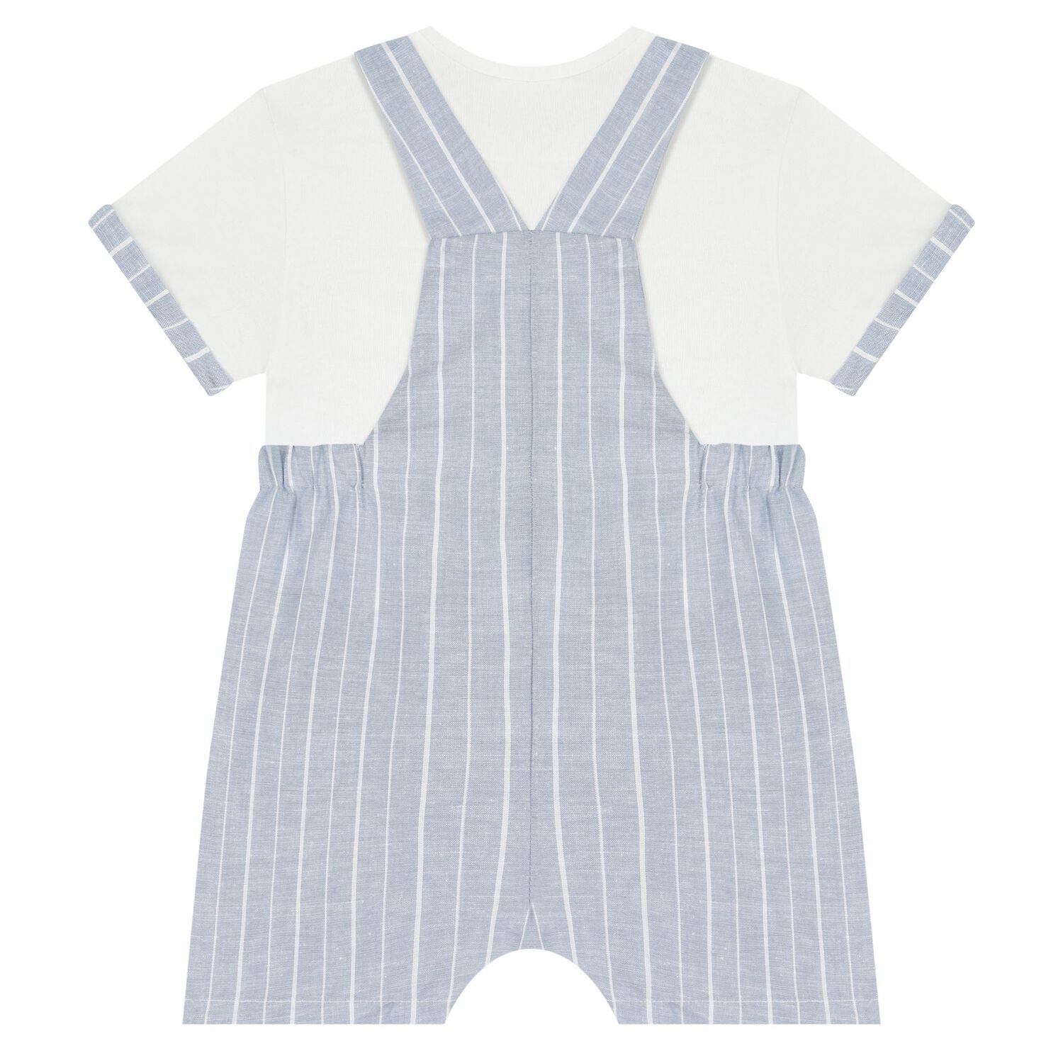Baby Boys Blue & White Dungaree Set, 2, hi-res