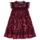 Girls Burgundy Embellished Tulle Dress, 2, hi-res