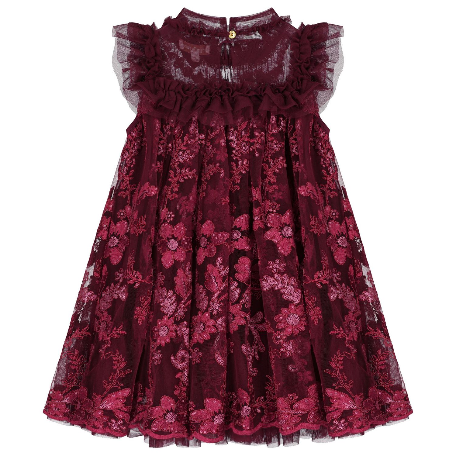 Girls Burgundy Embellished Tulle Dress, 2, hi-res