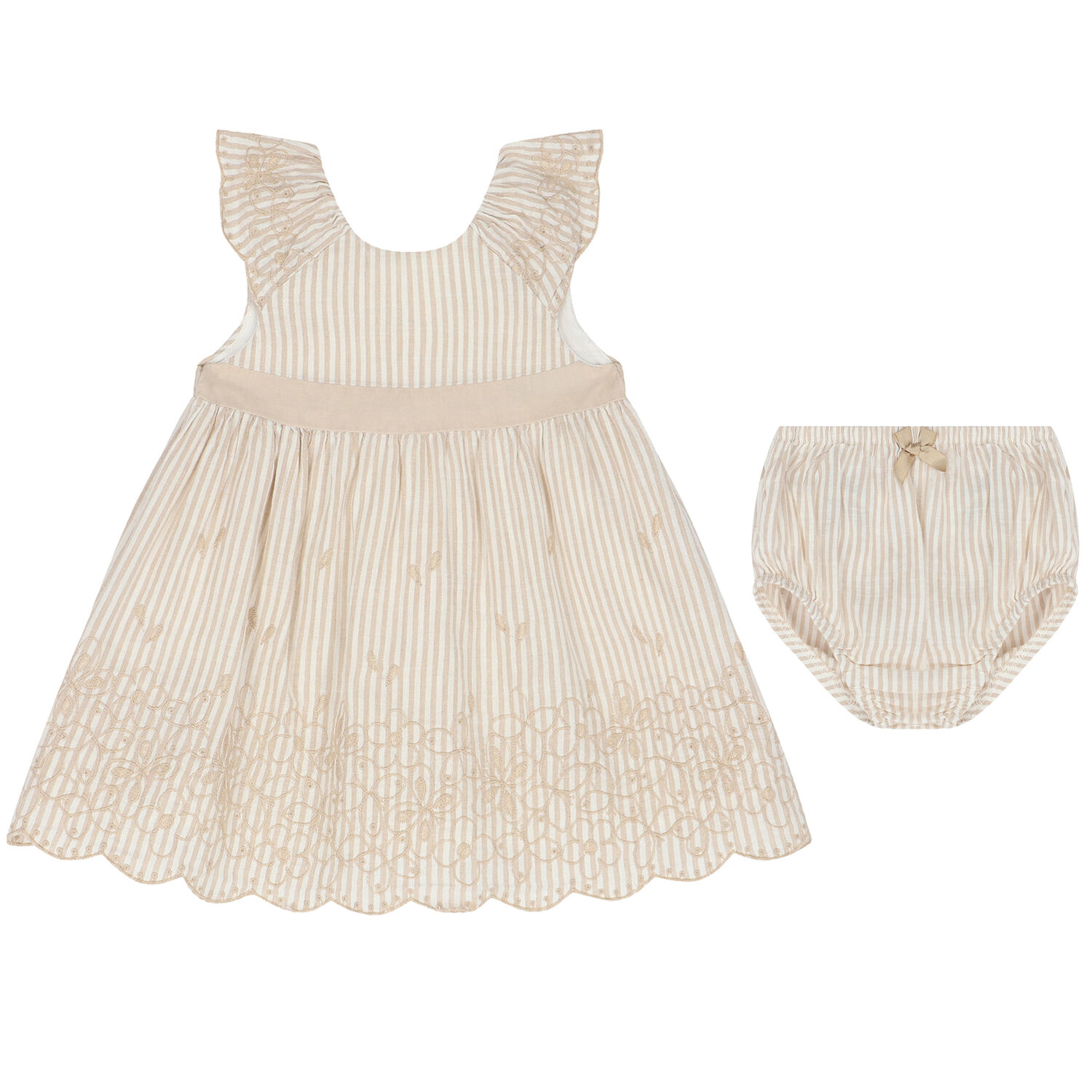 Baby Girls Beige & White Dress Set, 2, hi-res