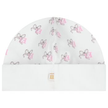 قبعه بنات بالشعار بفيونكه باللون الابيض 
