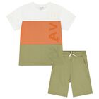 Boys White, Orange & Green Shorts Set, 2, hi-res