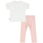 طقم ليغينز بالشعار باللون الابيض والوردى, 1, hi-res