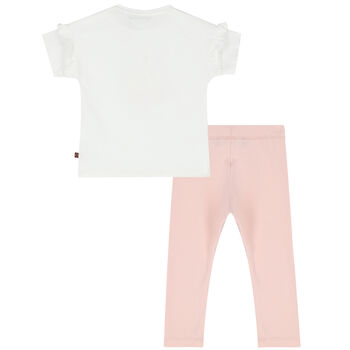 Younger Girls White & Pink Logo Legging Set