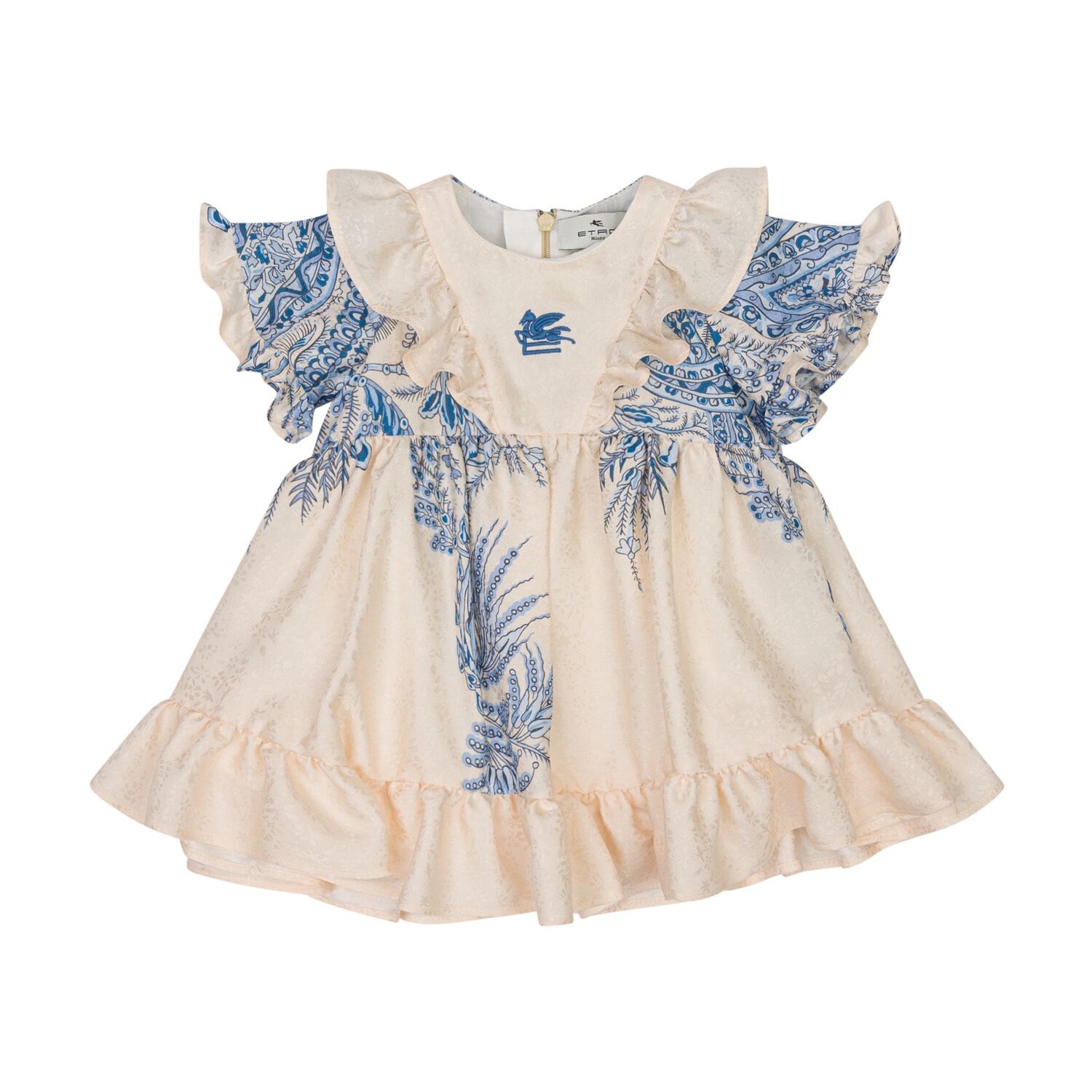 Baby Girls Ivory & Blue Paisley Dress, 1, hi-res