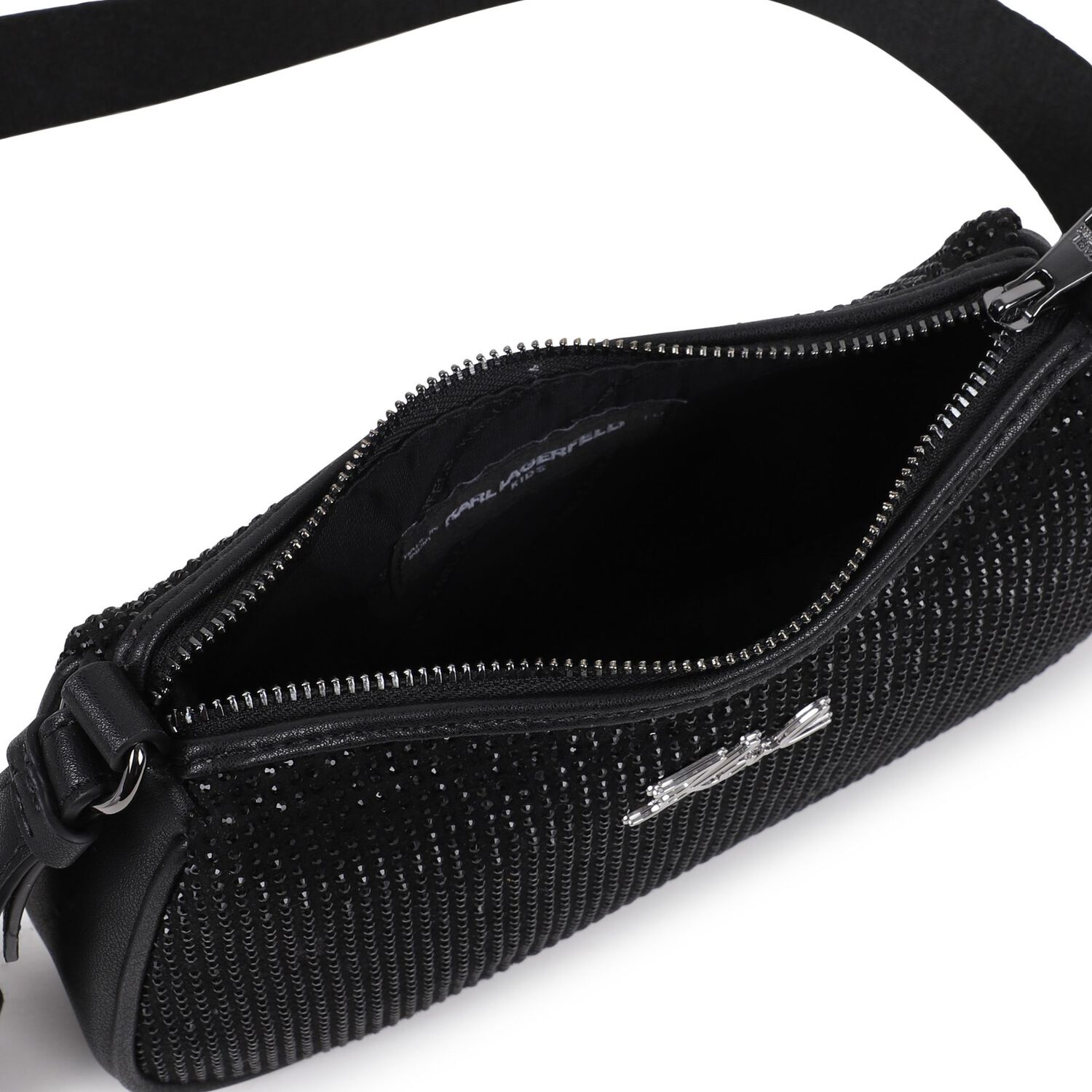 Girls Black Embellished Logo Handbag, 1, hi-res
