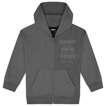 Boys Grey Logo Hooded Zip Up Top