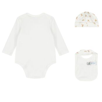 Baby Girls White Polo Bear Babysuit & Hat Gift Set