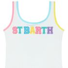 Girls White Logo Swimsuit, 1, hi-res