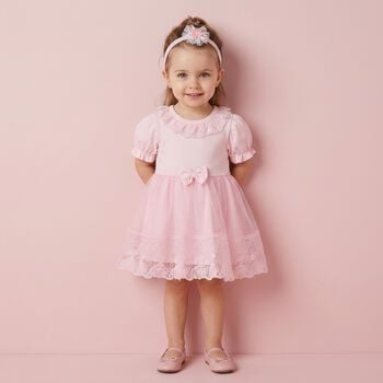 Baby Girls Pink Lace Dress Set