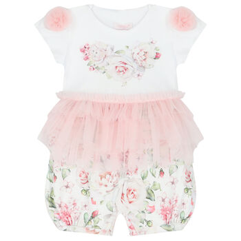 رومبير بطبعة الزهور باللون الابيض و الوردي للبنات