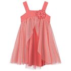 Girls Coral Flower Tulle Dress, 1, hi-res