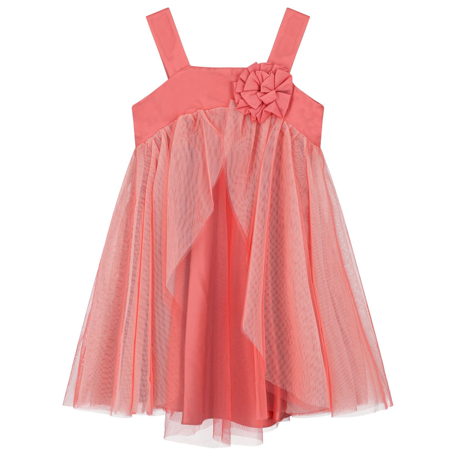 Girls Coral Flower Tulle Dress, 1, hi-res image number null