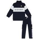 Boys Navy Blue Logo Tracksuit, 1, hi-res